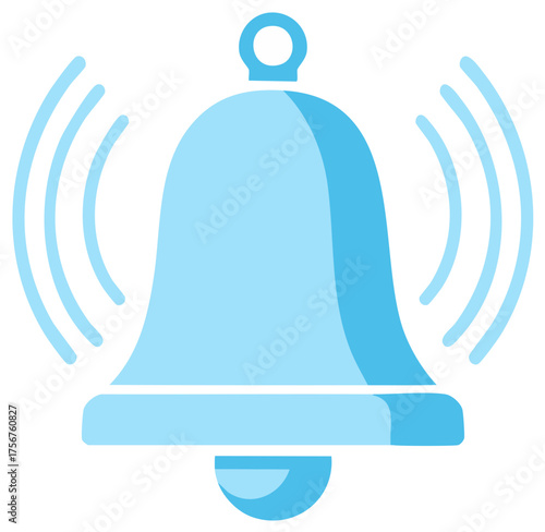 Illustration of a light blue bell ringing with sound waves spreading outwards