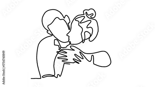 continuous line animation of loving couple hugging