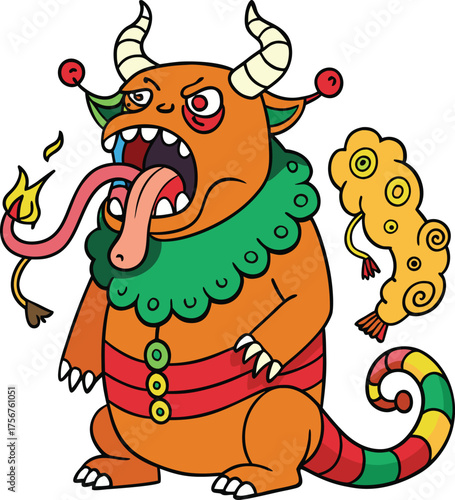 Whimsical chimera beast with bull head and bear body fierce and playful creature