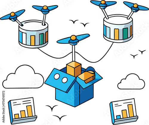 Drone swarm delivers real time market data packs innovation future technology concept