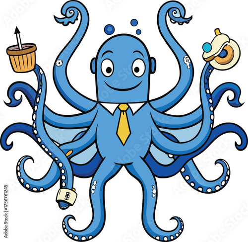 Octopus algorithmic trader with eight arms executing multiple market transactions simultaneously