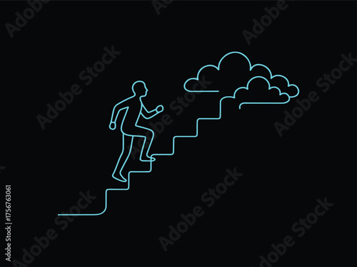 Man Climbing Stairs to Cloud – Success and Dream Achievement Vector