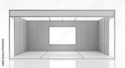 Wallpaper Mural Sleek 3D Exhibition Stand with Blank Central Screen for Mockup and Branding. Torontodigital.ca