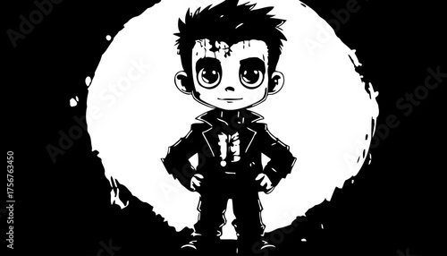 Cartoon Child Silhouette Mischief and Innocence in Black and White Vector