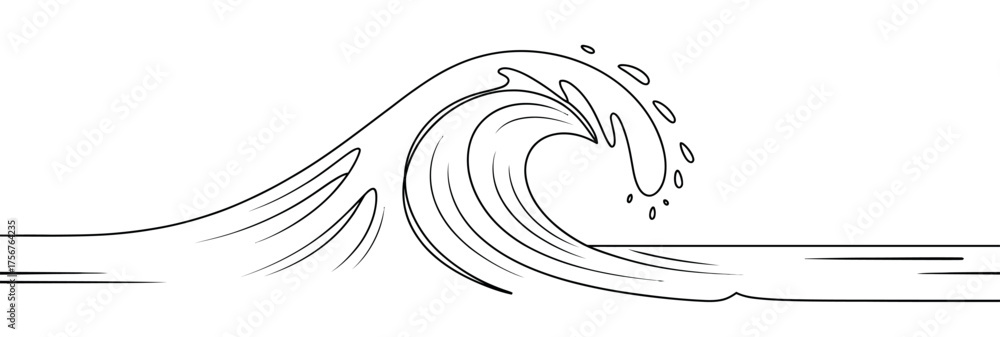 Fototapeta premium Line Art of a Wave Cresting and Breaking Depicting the Power of the Ocean's Energy