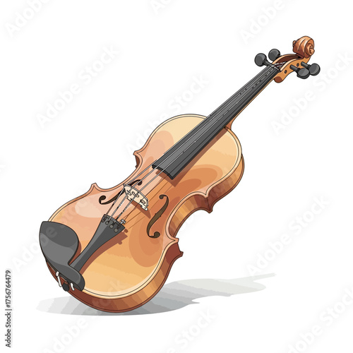 A violin is depicted against a white background musical instrument illustration.