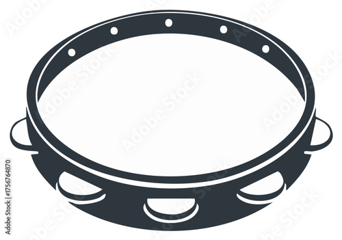 Dark Silhouette Tambourine Musical Instrument with Jingles and Hand Grips