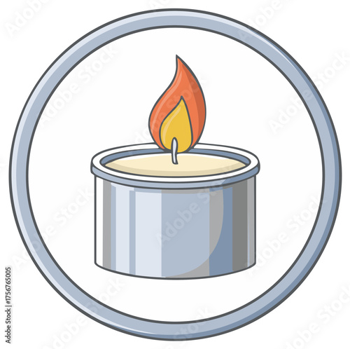 Burning Tealight Candle Icon in a Circle Decorative Element