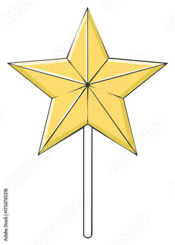 Golden star on a stick vector illustration Christmas tree topper symbol