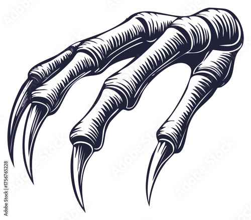 Detailed illustration of a scary monster claw with sharp talons