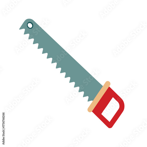 Hand Saw with Teal Blade and Red Handle on White Background tool carpentry