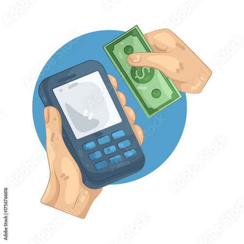Illustration of Mobile Payment with Cash