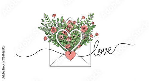 A beautiful floral heart design with the word love.