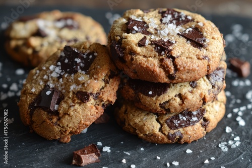 Wallpaper Mural Deliciously chewy paleo chocolate chunk tahini cookies piled high with sea salt on a rustic slate serving tray ready for enjoyment Torontodigital.ca