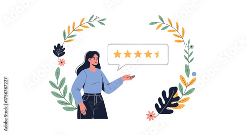 Customer satisfaction feedback and star rating review of a product or service.