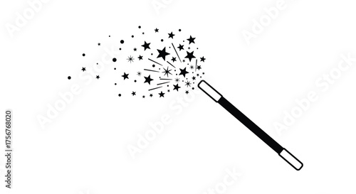 A magical wand emits a trail of shimmering stars.