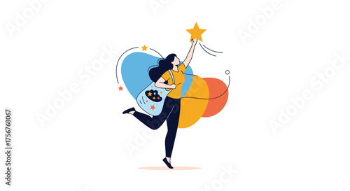 A woman reaching for a star as a symbol of achievement.