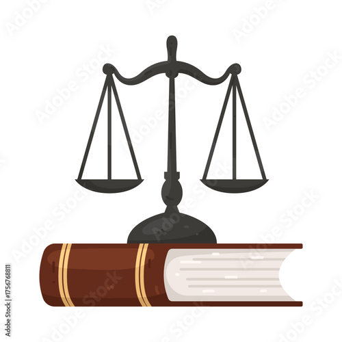 Illustration of Scales of Justice on Law Book 