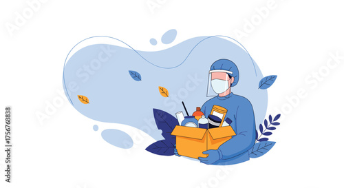 Healthcare worker with box of medical supplies for distribution.