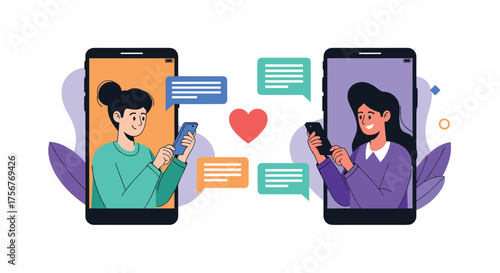 Two people are texting each other and sending love messages online.