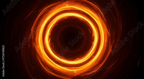 A dark hole is surrounded by glowing orange and yellow rings radiating energy in a circular pattern