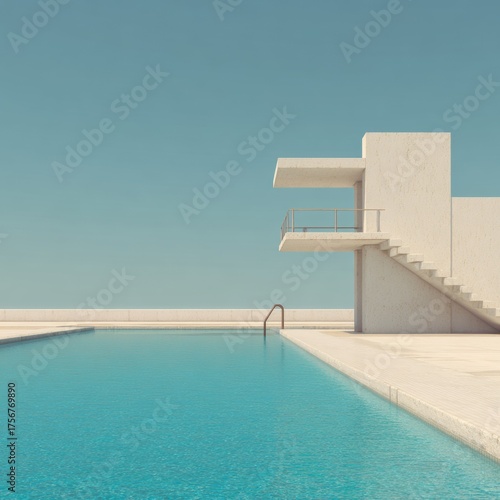 Modern Minimalist Poolside Architecture with Serene Water Reflection