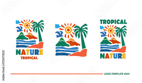 tropical nature logo, summer logo, nature logo, tropical nature themed logo and t-shirt design