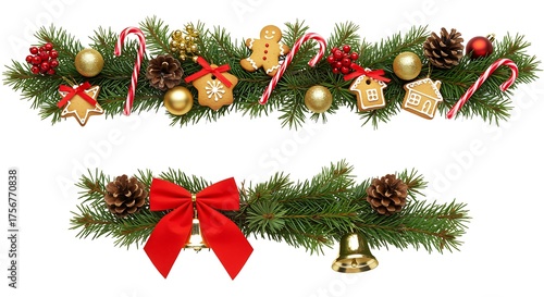 Festive Christmas Garland Decorations with Gingerbread Cookies and Candy Canes