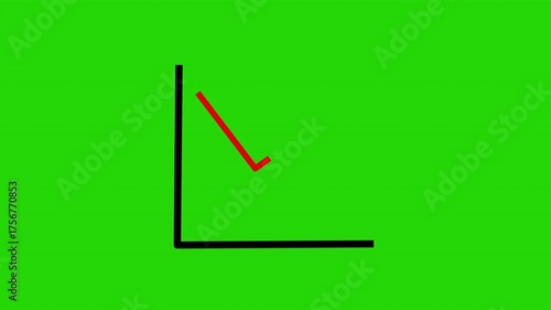Graph Going Down. Decline Failure Decreasing Bar Graph, Business loss Graph Green Screen Background. 4K Resolution