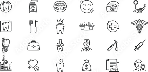 Professional Dentistry and Oral Care Line Icons Set for Dental Clinics and Healthcare Websites
