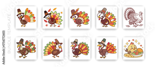 Cute Cartoon Thanksgiving Turkeys Collection