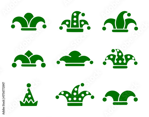 Collection of Green Jester Hats and Party Hats Icons