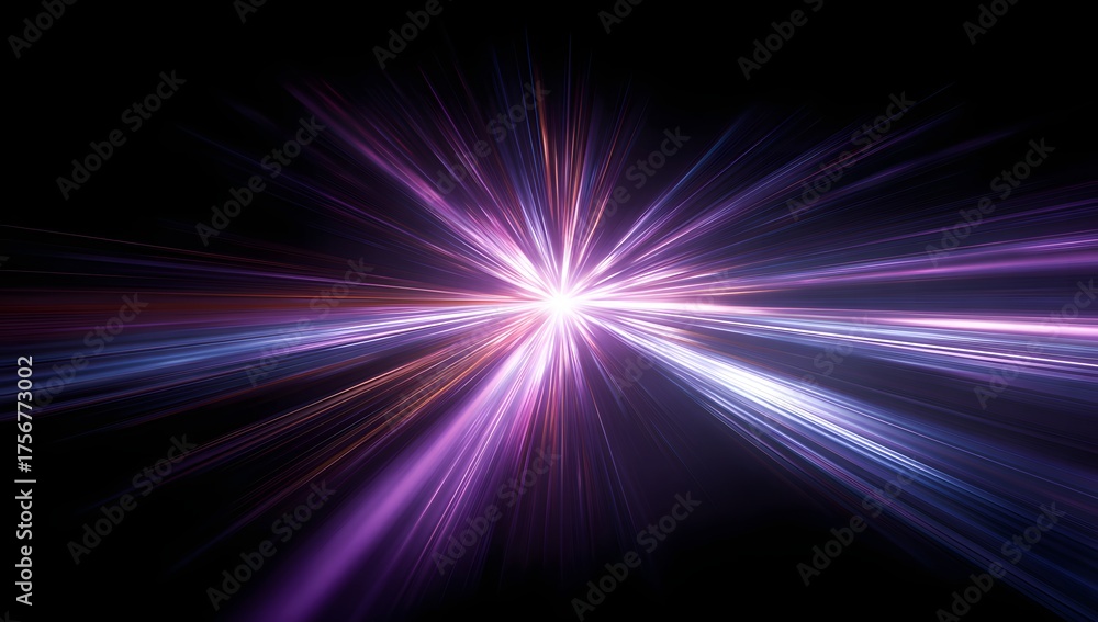 Obraz premium Vibrant cosmic explosion of light and energy radiating outward in a spectrum of purple and blue hues against a dark background