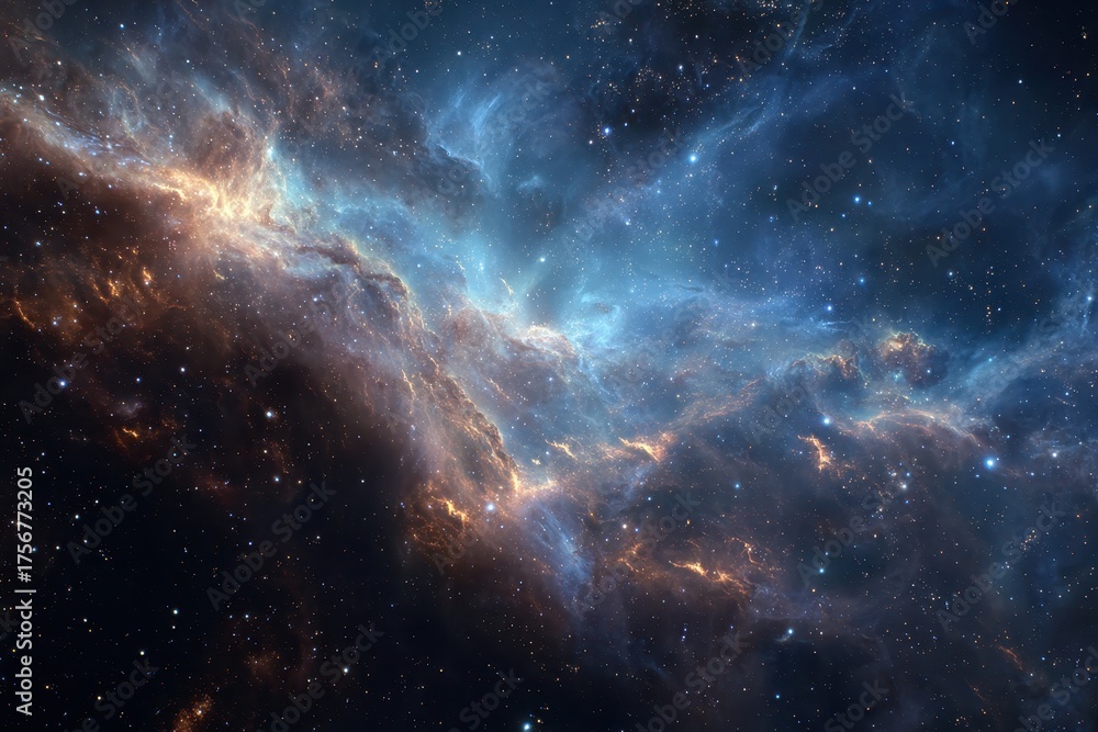 Obraz premium Stunning view of a vibrant space nebula and swirling galaxy captured in deep space, showcasing intricate patterns and brilliant colors across the cosmic expanse