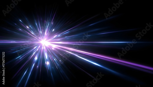 Vibrant exploding starburst of brilliant light streaks across a deep black cosmic background