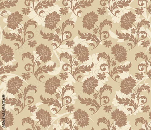 Light brown floral seamless pattern on beige background 