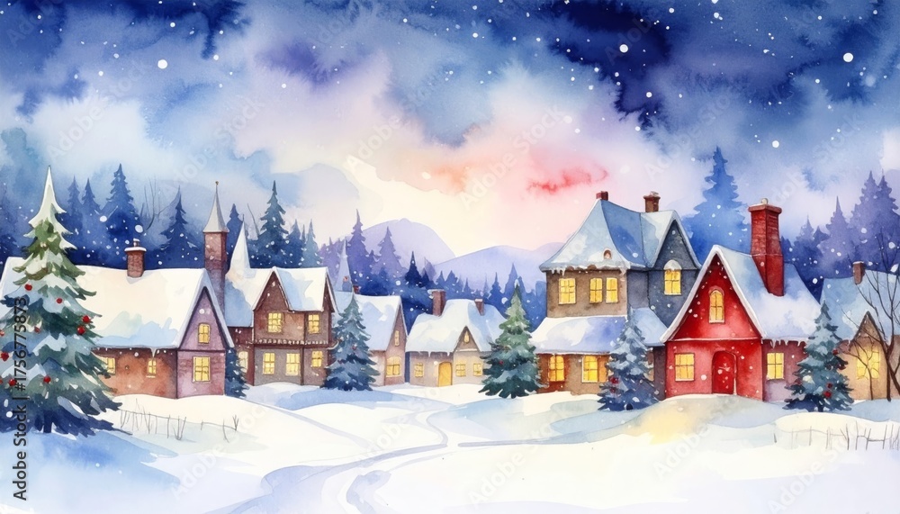 Fototapeta premium Christmas Village Snowfall