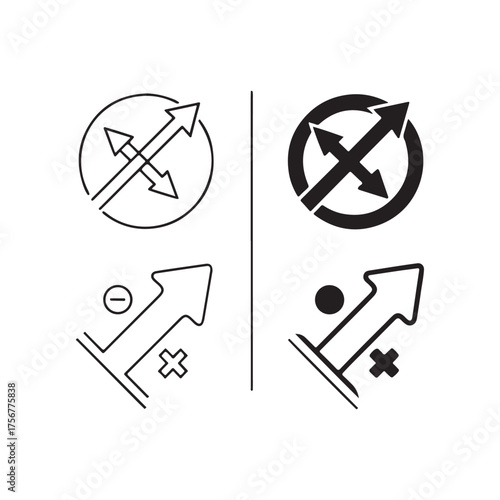 Set of four icons representing scaling resizing and zoom in and out