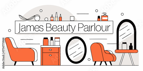 James Beauty Parlour Illustration with Furniture, Mirrors, and Beauty Products in Vector Style
