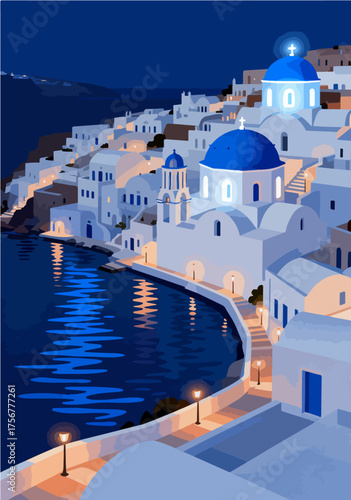 Vector map of European city night scenery