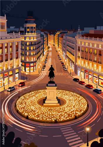 Vector map of European city night scenery