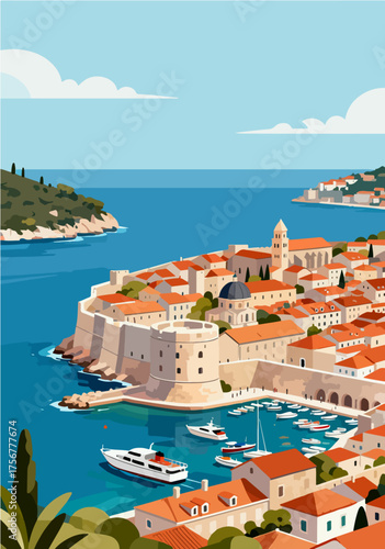 European architecture and scenery, vector graphics