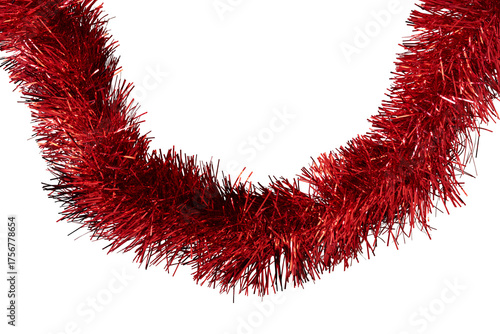 red Christmas tinsel decoration isolated