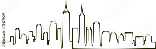 Minimalist Green Line Art Skyline of a Modern City