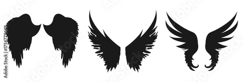 Three pairs of wings and angel wings isolated on transparent background isolated on white background