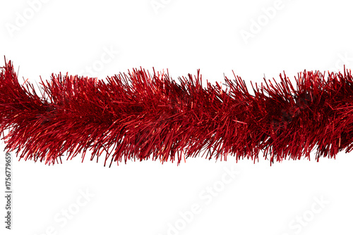 red Christmas tinsel string isolated