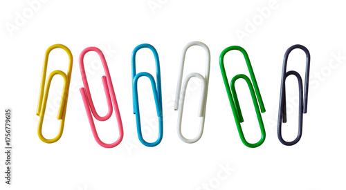 colorful paper clips isolated on white