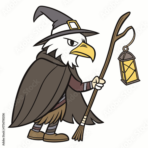 An eagle witch with a staff and a lantern hanging