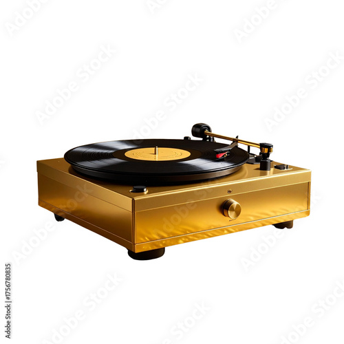 Golden Record Player: A meticulously rendered gold record player takes center stage, accompanied by scattered gold