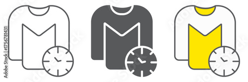 Washing time line icon, laundry and housekeeping, clock and shirt sign, vector graphics, a linear pattern on a white background. editable stroke